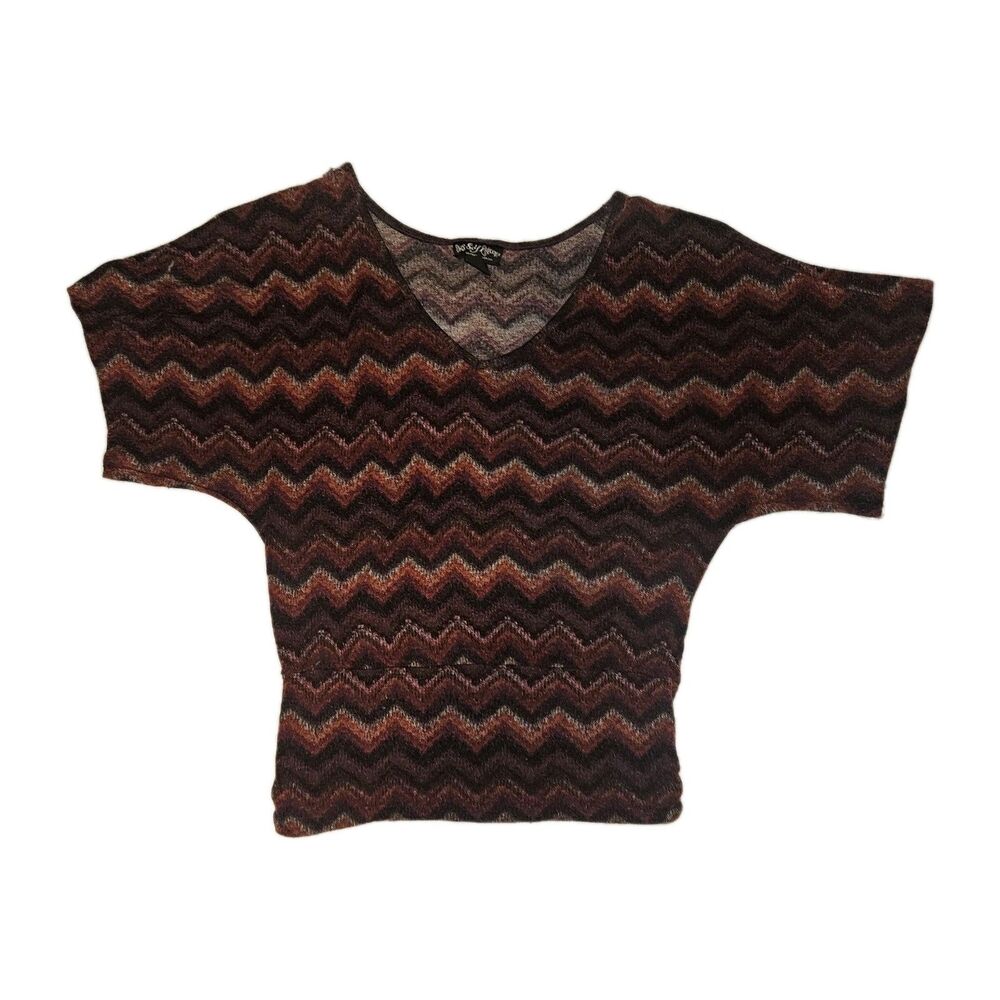 Self Esteem Sz SM Y2k Chevron Top Wide Sleeve Flowy Blouse Burgundy Neutral Boho